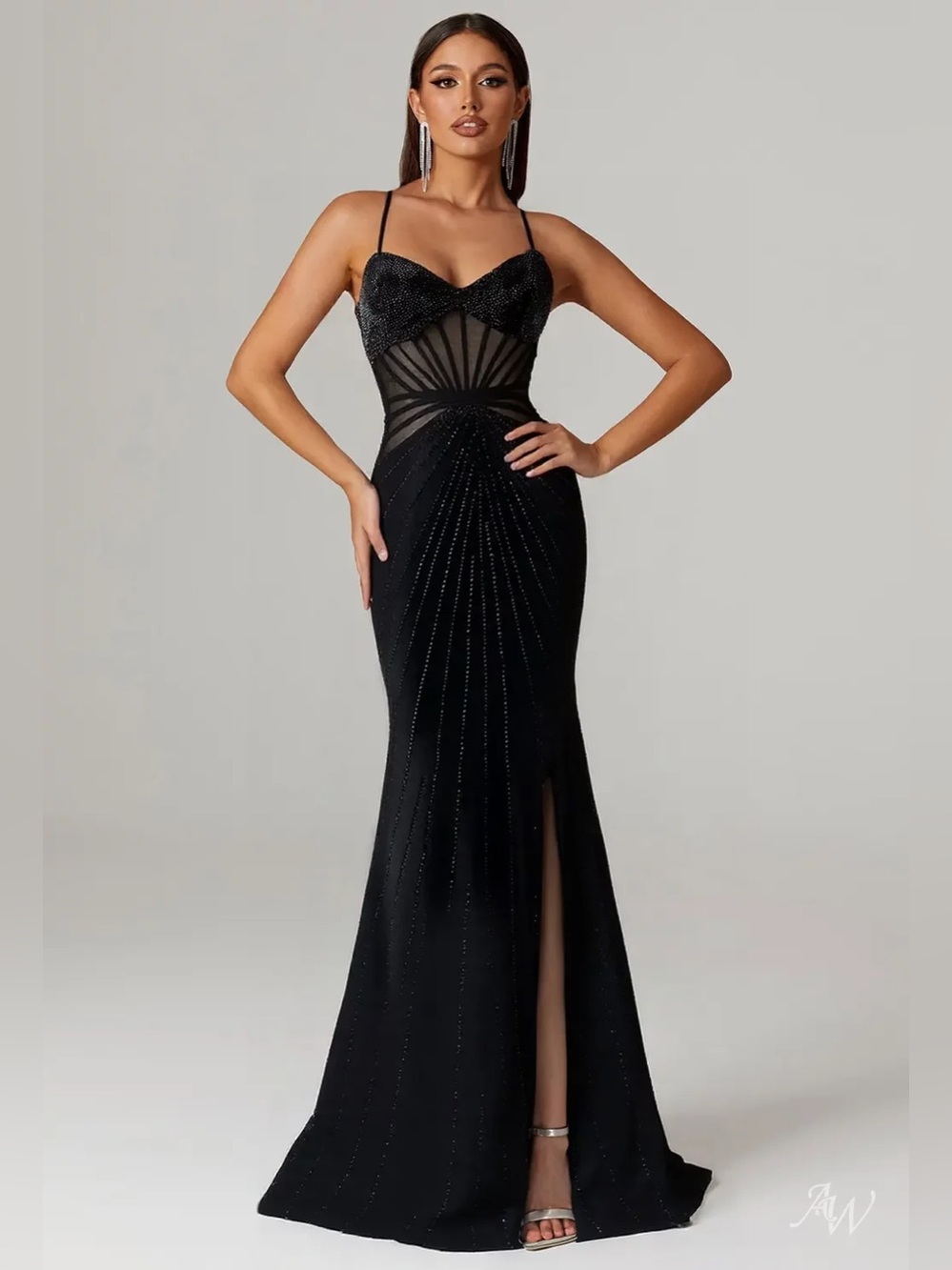 New AW Bridal Lili Sequin Lace Up Mermaid Maxi Dress in Black Size 12 $139.99